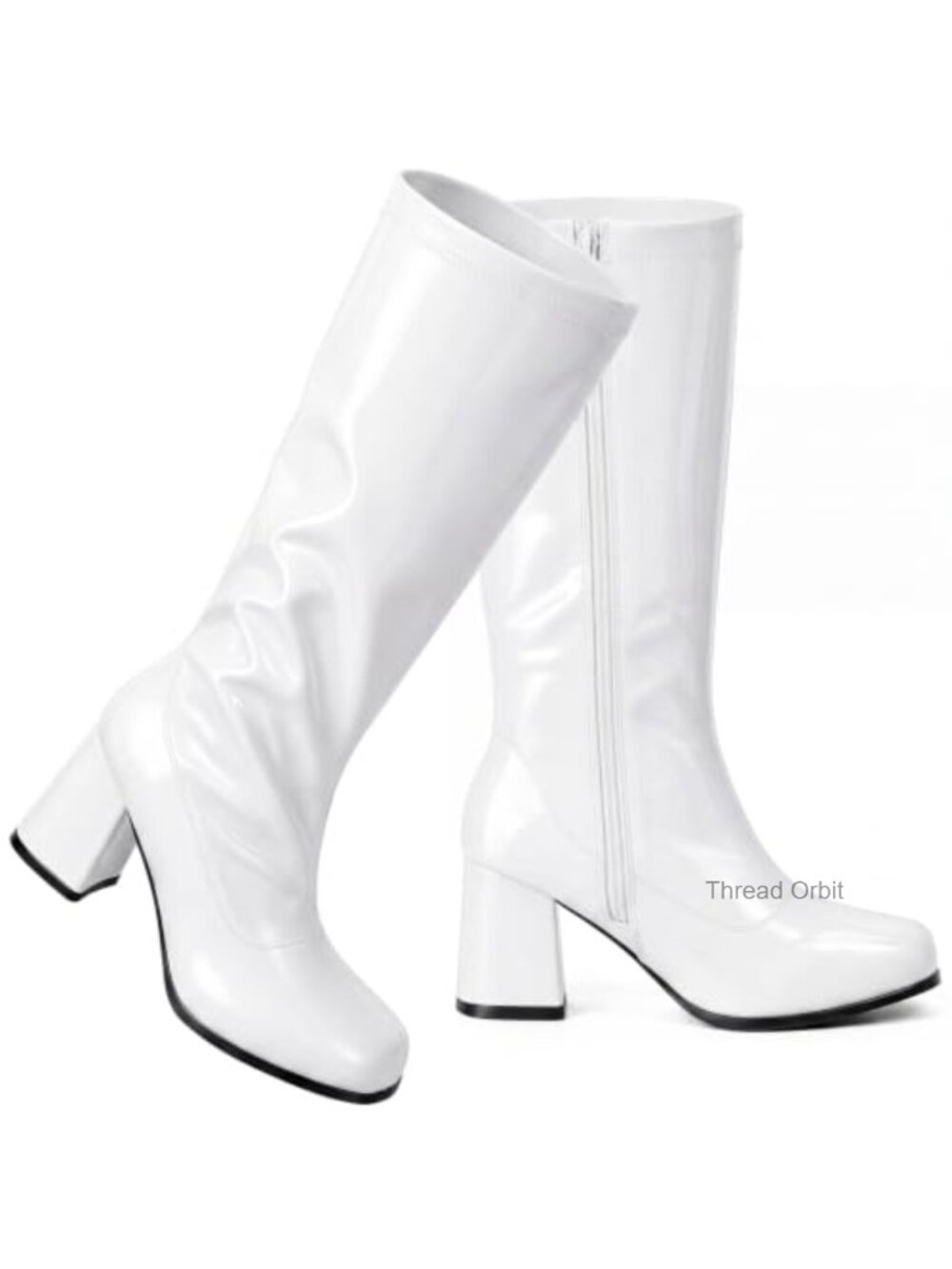 Women's Retro Knee High Go Go Boots with Block Heel, Square Toe, Side Zipper -